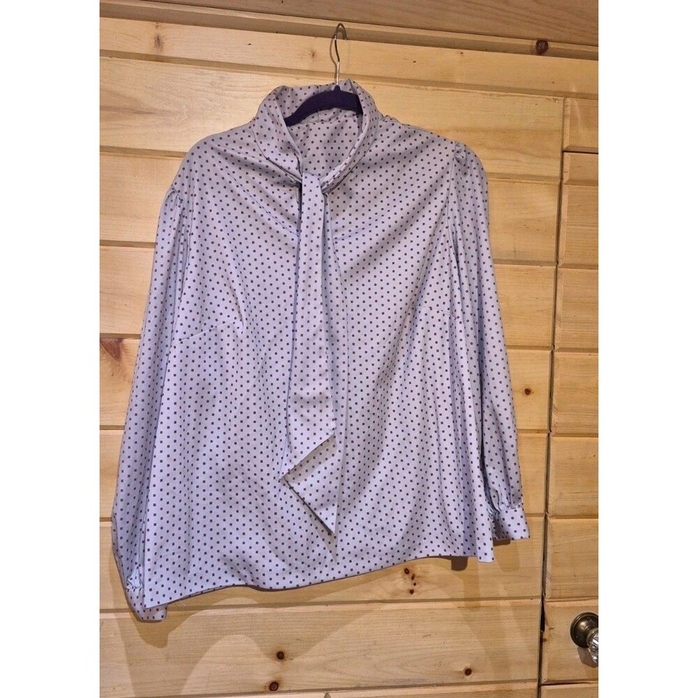 Vintage Women's Tie Front Maroon Square Polka Dot Print Gray Blouse Sz EST L/XL